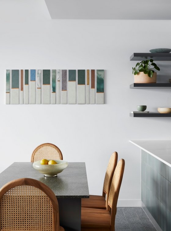 Art work and dining table from green ceramics